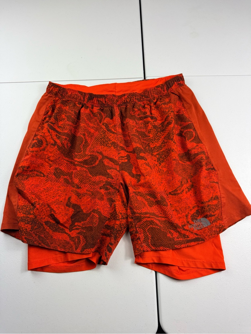 The North Face Men’s Red Patterned 2-in-1 Running Shorts
